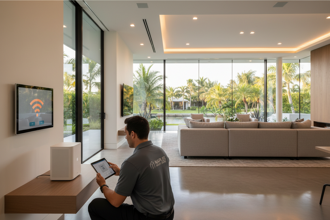 Technician Programming WiFi Access Point in Naples